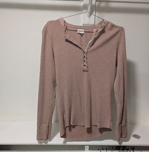 BKE Ribbed Henley Long Sleeve Top
